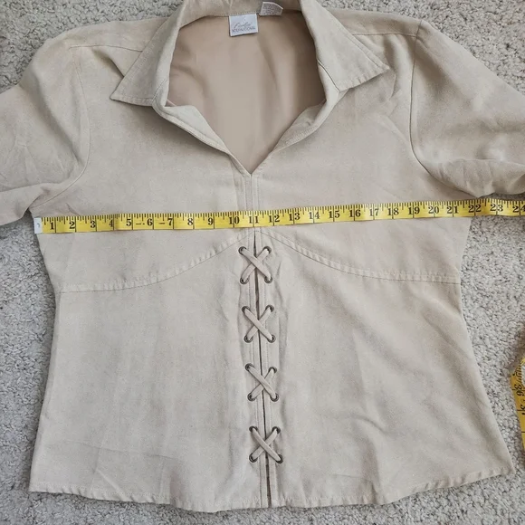Fiorlini International Faux Suede Lace Up‎ Long Sleeve Top Y2K Rodeo 90s Size L - Picture 8 of 12